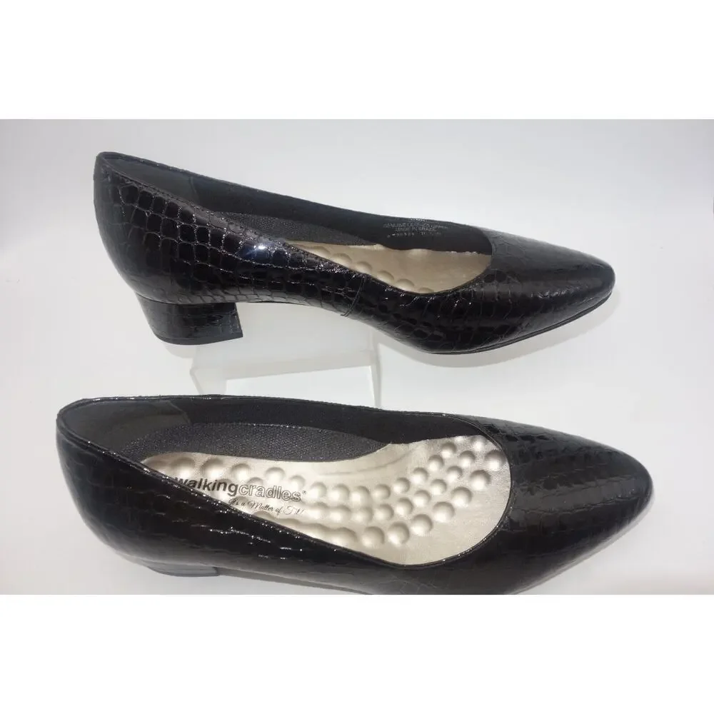 NEW Walking Cradles Heidi Pumps Shoes Black Small Patent Gator Women's 10.5